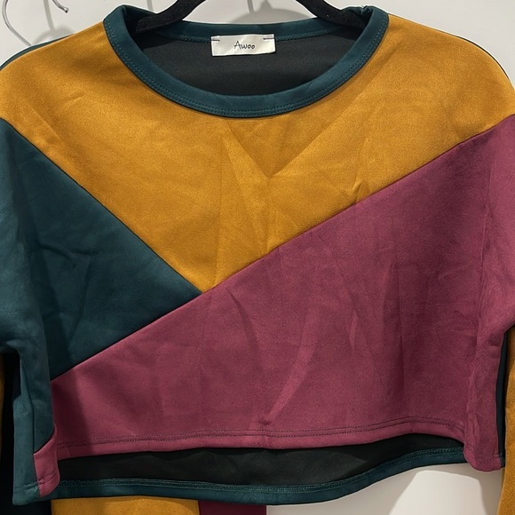 2 piece pants set Suede Colorblock set AWOO Size Large - Picture 3 of 9